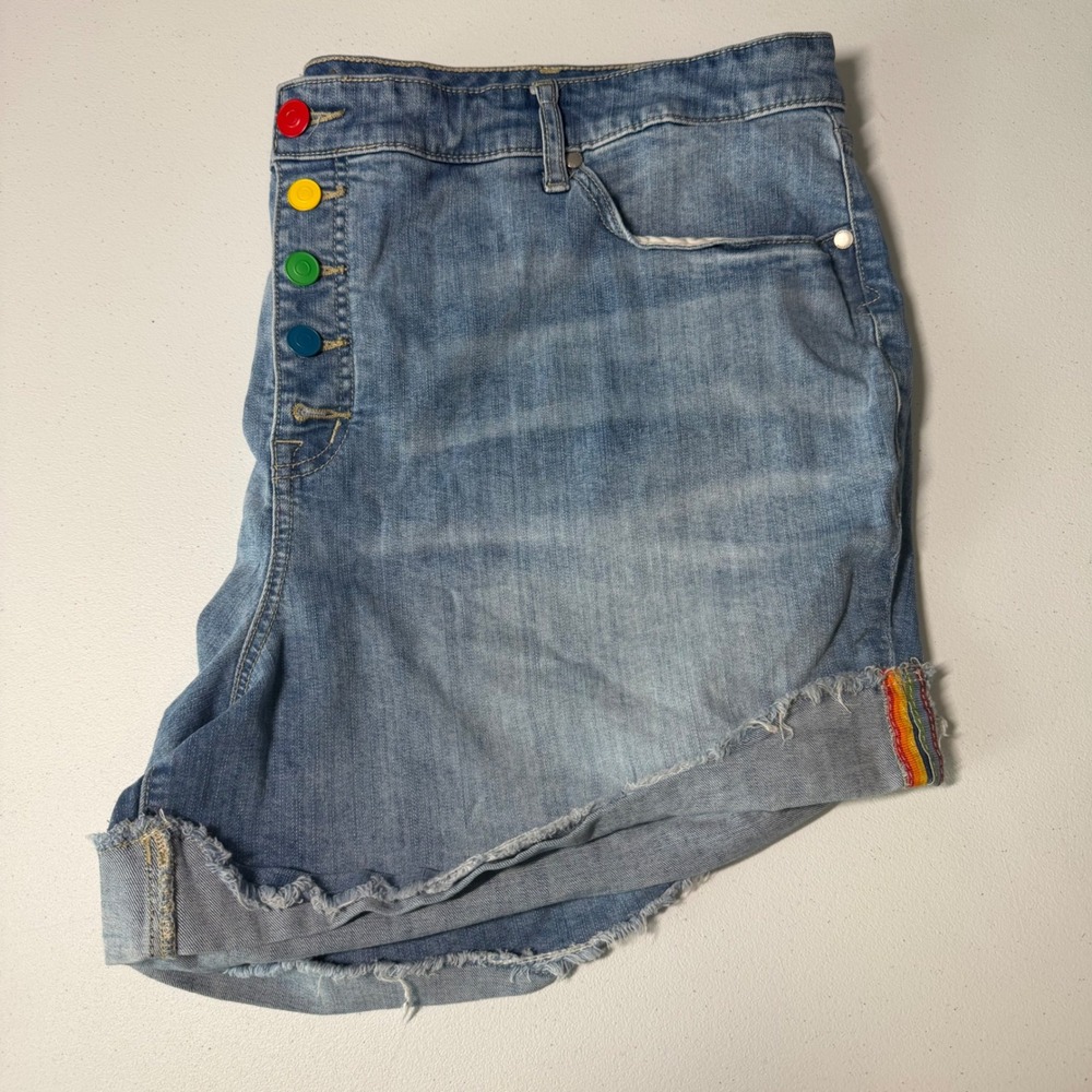Torrid Denim Shorts Cotton Rainbow Button Fly Raw Hem Pride Plus Size 26 - Picture 7 of 7